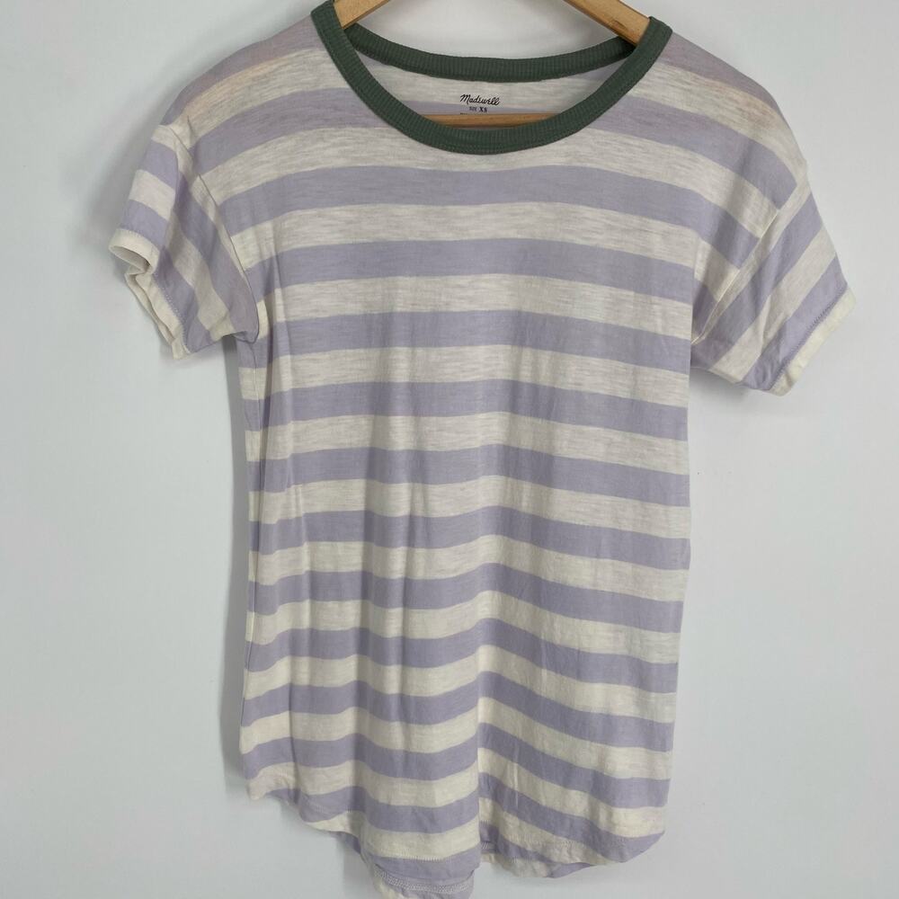 Madewell Top Women’s XS Whisper Cotton Rib-Crewneck Ringer Tee in Thurman Stripe - Picture 2 of 9